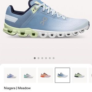 On Running shoes, turquoise and green